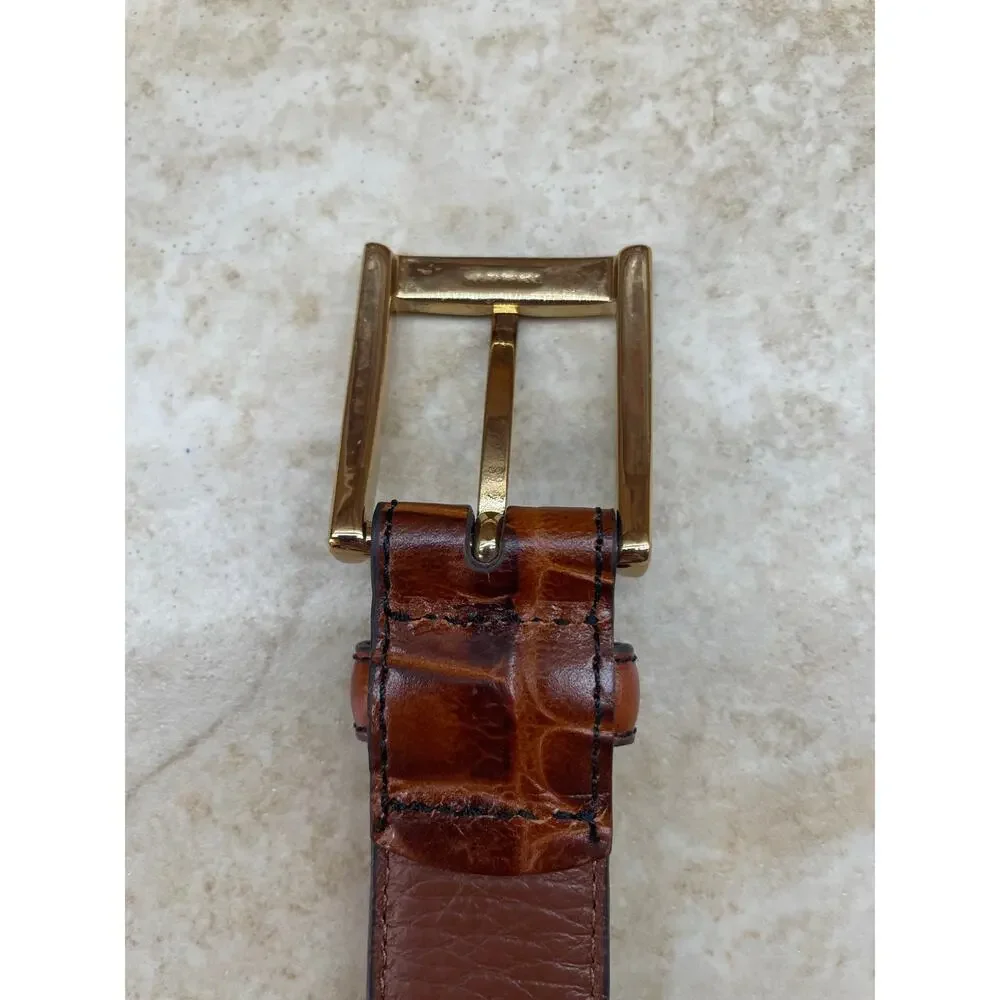 Jos A Bank Belt Size 42 Leather Brown Croc Embossed Gold Tone Buckle Classic